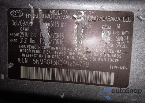 2009 Hyundai Santa Fe Gls from USA, damaged, VIN 5NMSG13D09H254779